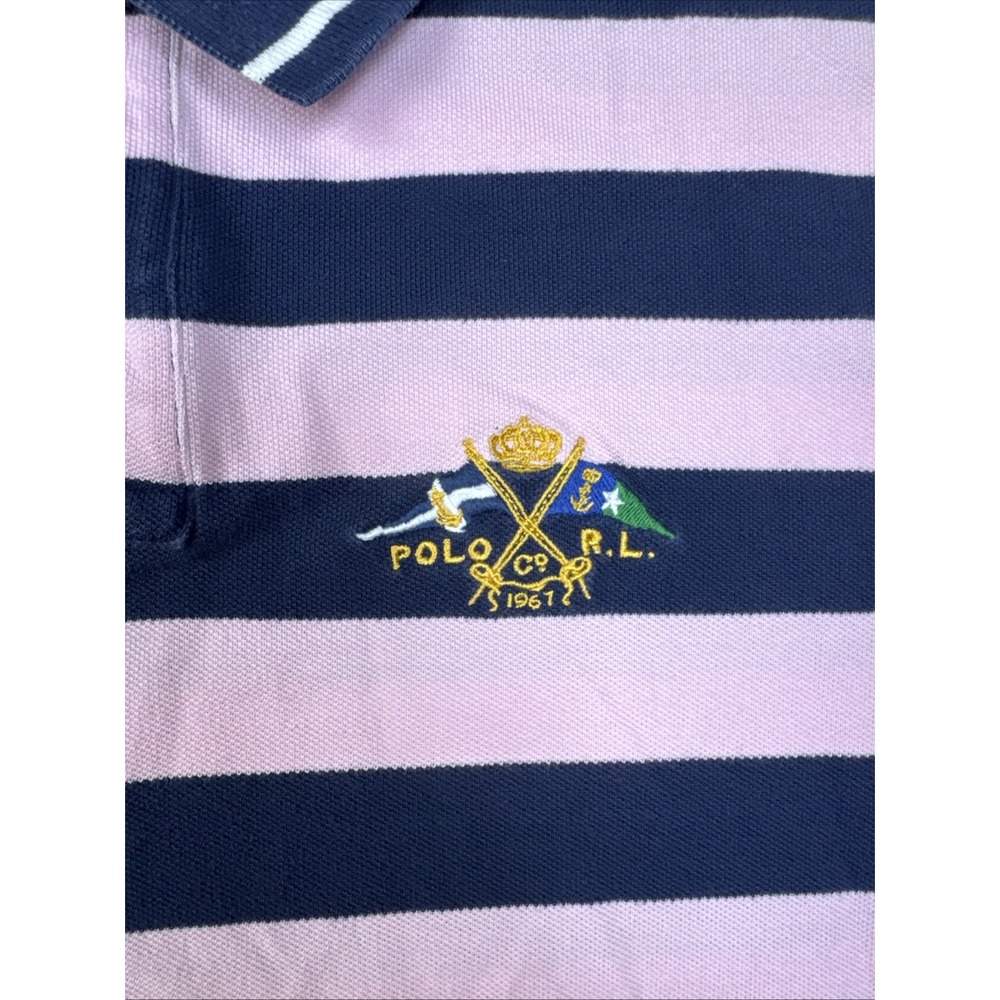 POLO RALPH LAUREN Yacht Club Blue Striped Polo Rugby Style Shirt Custom Fit XL - Picture 5 of 10